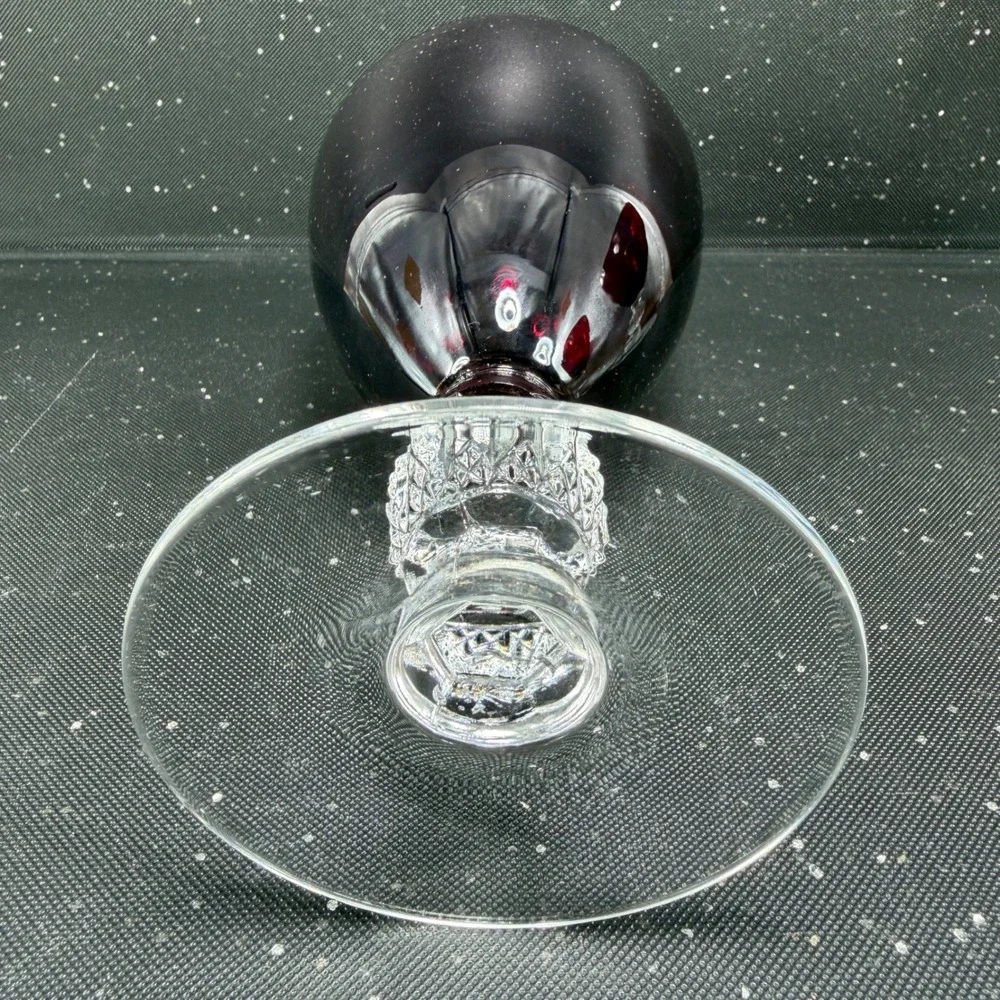 Morgantown Golf Ball Ruby Red Water Goblets Clear Stem Vintage Glassware Set 2